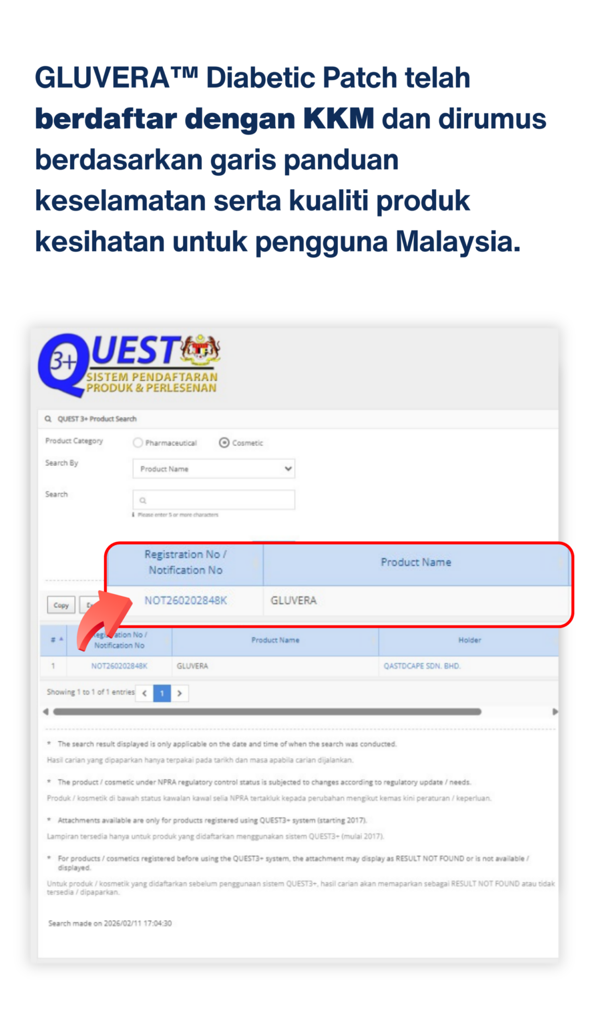 Rekod notifikasi KKM GLUVERA (QUEST3+)