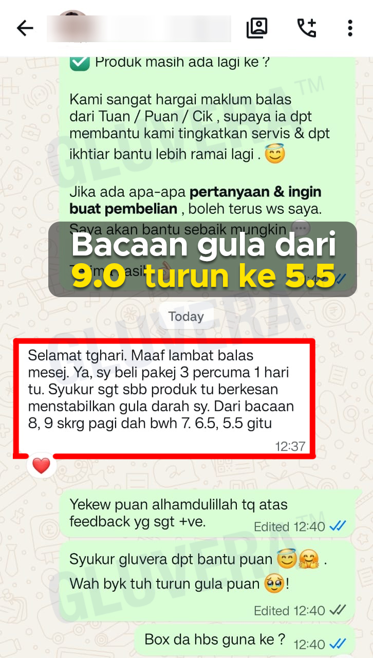Testimoni: bacaan gula dari 9.0 turun ke 5.5